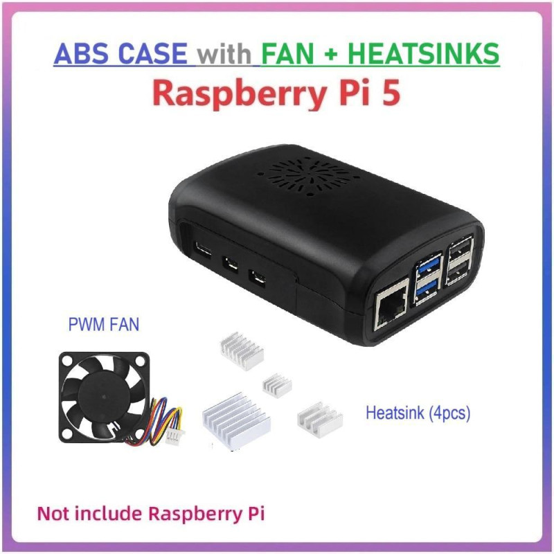 ABS Case with PWM Fan and Heatsinks for Raspberry Pi 5